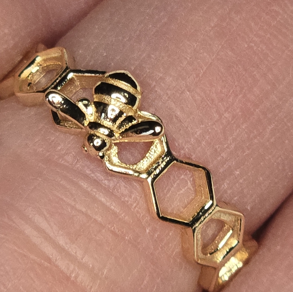 Honeycomb Bee Ring S925 Sterling Silver Sz.7 - Picture 4 of 5